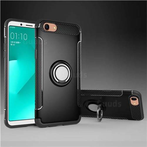 Armor Anti Drop Carbon PC + Silicon Invisible Ring Holder Phone Case for Oppo A83 - Black