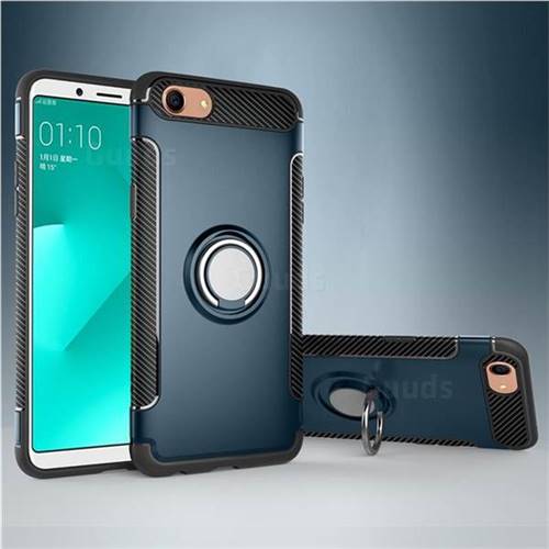 Armor Anti Drop Carbon PC + Silicon Invisible Ring Holder Phone Case for Oppo A83 - Navy