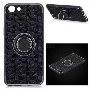 Luxury Mosaic Metal Silicone Invisible Ring Holder Soft Phone Case for Oppo A83 - Black