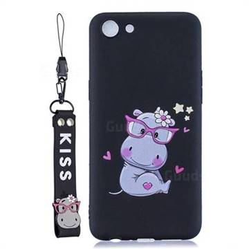 Black Flower Hippo Soft Kiss Candy Hand Strap Silicone Case for Oppo A83