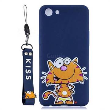 Blue Cute Cat Soft Kiss Candy Hand Strap Silicone Case for Oppo A83