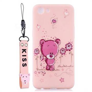 Pink Flower Bear Soft Kiss Candy Hand Strap Silicone Case for Oppo A83
