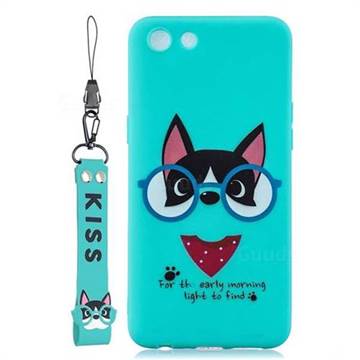 Green Glasses Dog Soft Kiss Candy Hand Strap Silicone Case for Oppo A83