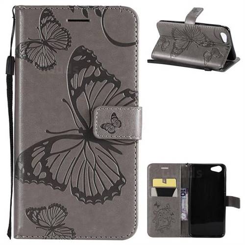 Embossing 3D Butterfly Leather Wallet Case for Oppo A83 - Gray