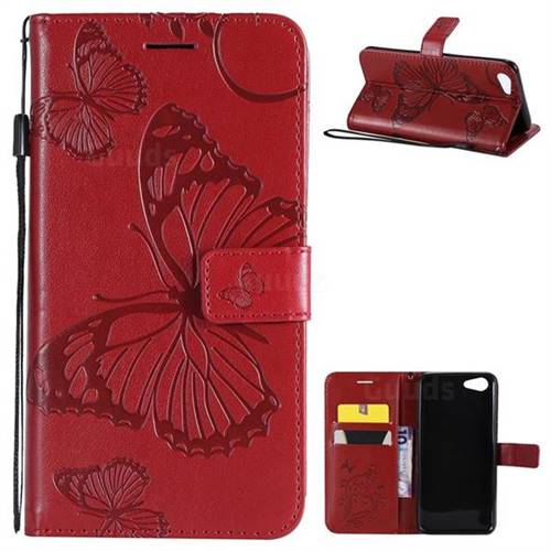 Embossing 3D Butterfly Leather Wallet Case for Oppo A83 - Red