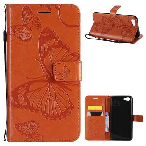 Embossing 3D Butterfly Leather Wallet Case for Oppo A83 - Orange