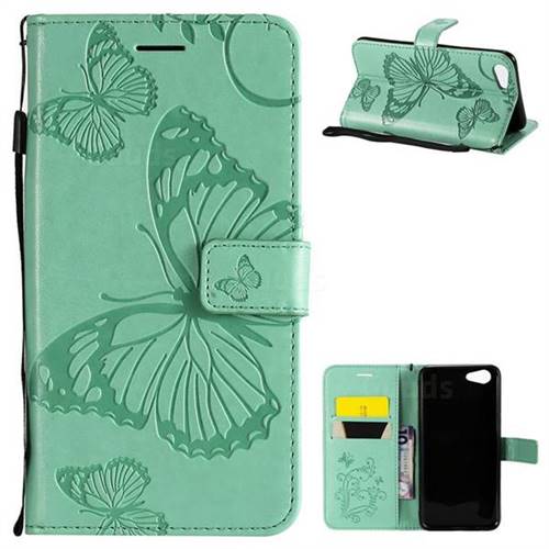 Embossing 3D Butterfly Leather Wallet Case for Oppo A83 - Green