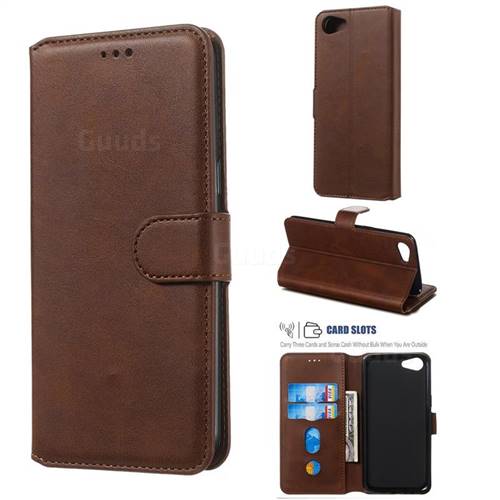 Retro Calf Matte Leather Wallet Phone Case for Oppo A83 - Brown