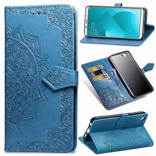 Embossing Imprint Mandala Flower Leather Wallet Case for Oppo A83 - Blue