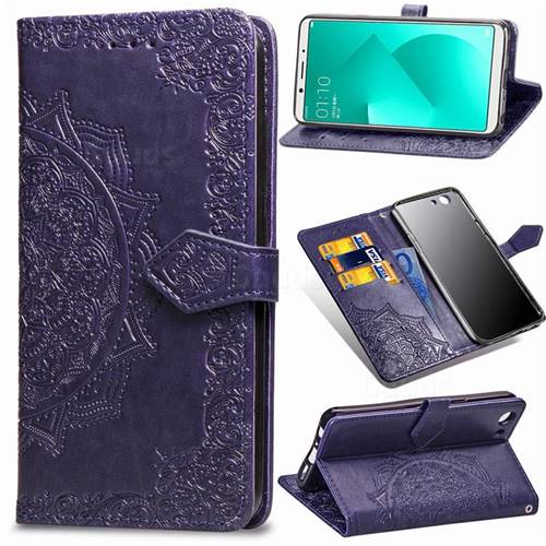 Embossing Imprint Mandala Flower Leather Wallet Case for Oppo A83 - Purple