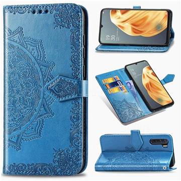 Embossing Imprint Mandala Flower Leather Wallet Case for Oppo A91 - Blue