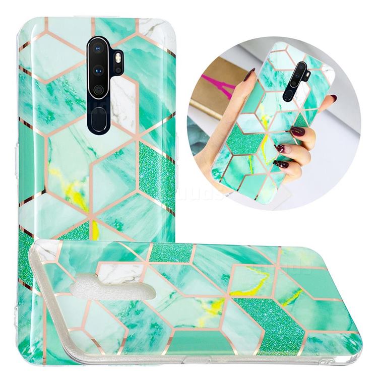 Green Glitter Painted Marble Electroplating Protective Case for Oppo A9 (2020)