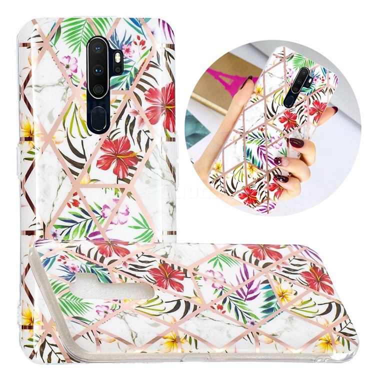 Tropical Rainforest Flower Painted Marble Electroplating Protective Case for Oppo A9 (2020)