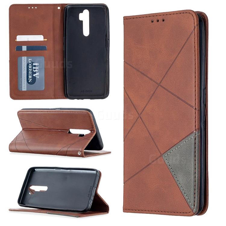 Prismatic Slim Magnetic Sucking Stitching Wallet Flip Cover for Oppo A9 (2020) - Brown