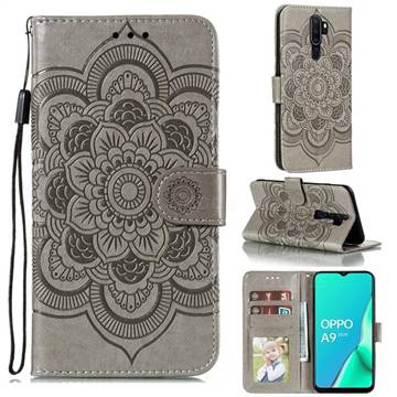 Intricate Embossing Datura Solar Leather Wallet Case for Oppo A9 (2020) - Gray