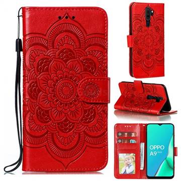 Intricate Embossing Datura Solar Leather Wallet Case for Oppo A9 (2020) - Red