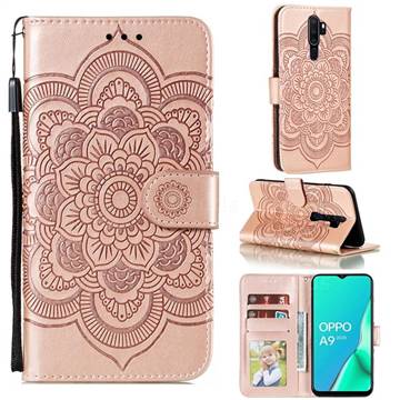 Intricate Embossing Datura Solar Leather Wallet Case for Oppo A9 (2020) - Rose Gold