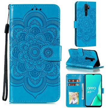 Intricate Embossing Datura Solar Leather Wallet Case for Oppo A9 (2020) - Blue
