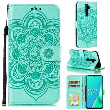 Intricate Embossing Datura Solar Leather Wallet Case for Oppo A9 (2020) - Green