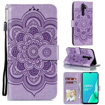 Intricate Embossing Datura Solar Leather Wallet Case for Oppo A9 (2020) - Purple