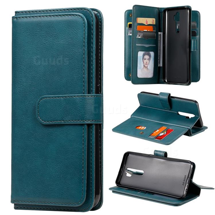 Multi-function Ten Card Slots and Photo Frame PU Leather Wallet Phone Case Cover for Oppo A9 (2020) - Dark Green