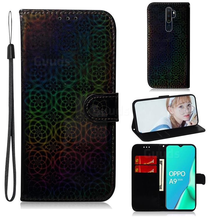 Laser Circle Shining Leather Wallet Phone Case for Oppo A9 (2020) - Black
