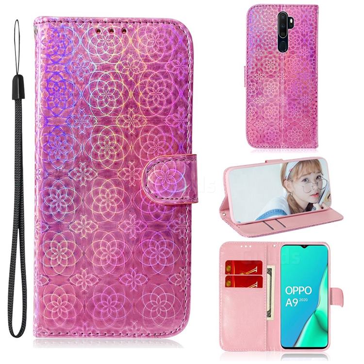 Laser Circle Shining Leather Wallet Phone Case for Oppo A9 (2020) - Pink