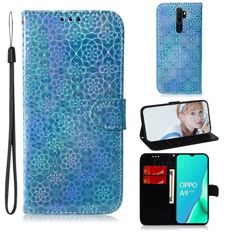 Laser Circle Shining Leather Wallet Phone Case for Oppo A9 (2020) - Blue