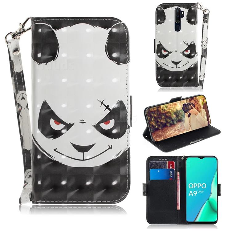 Angry Bear 3D Painted Leather Wallet Phone Case for Oppo A9 (2020)