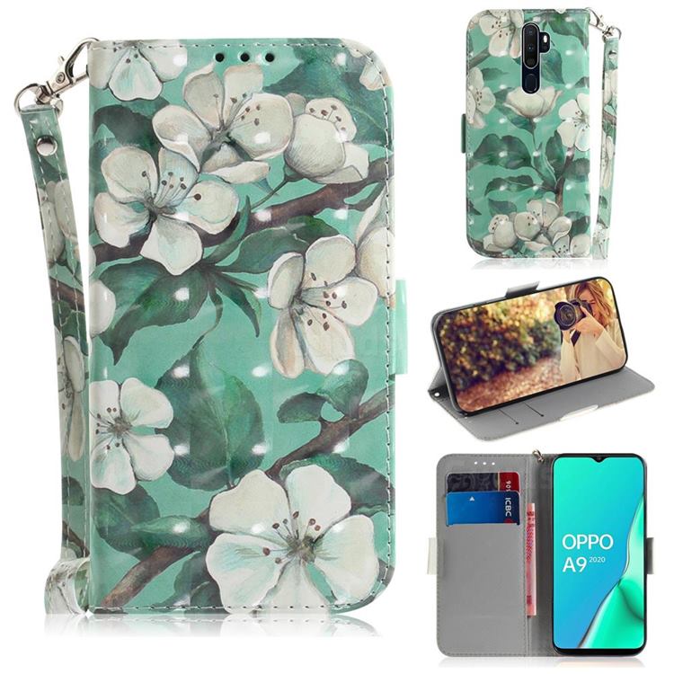 Watercolor Flower 3D Painted Leather Wallet Phone Case for Oppo A9 (2020)