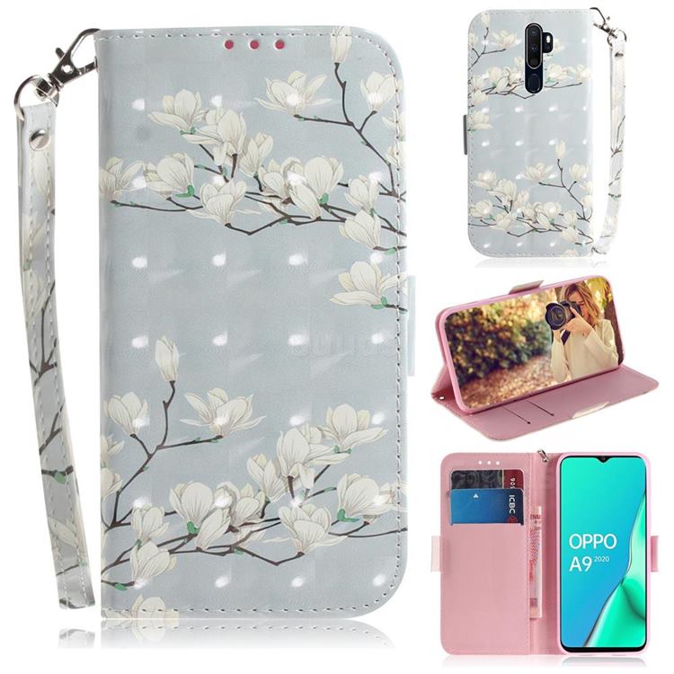Magnolia Flower 3D Painted Leather Wallet Phone Case for Oppo A9 (2020)