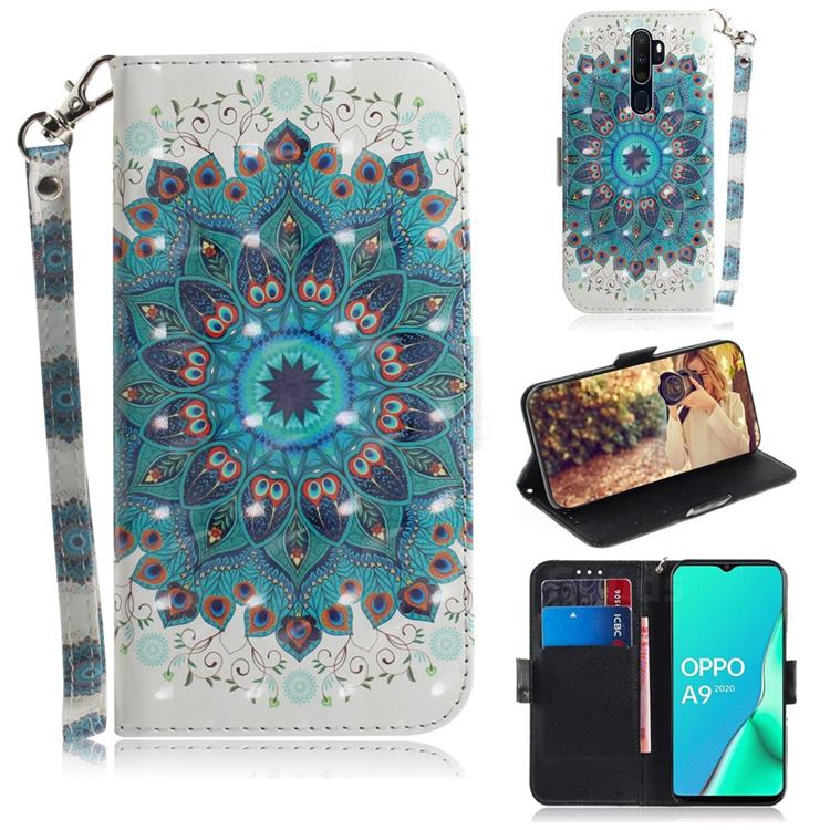 Peacock Mandala 3D Painted Leather Wallet Phone Case for Oppo A9 (2020)