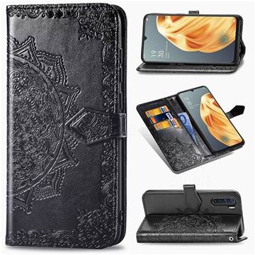 Embossing Imprint Mandala Flower Leather Wallet Case for Oppo F15 - Black