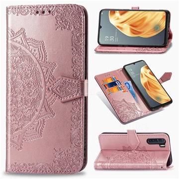 Embossing Imprint Mandala Flower Leather Wallet Case for Oppo F15 - Rose Gold