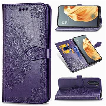 Embossing Imprint Mandala Flower Leather Wallet Case for Oppo F15 - Purple