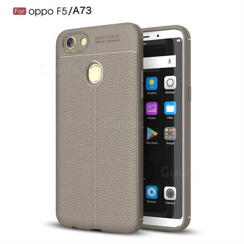 Luxury Auto Focus Litchi Texture Silicone TPU Back Cover for Oppo F5 - Gray