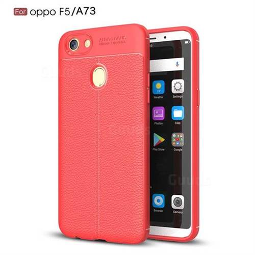 Luxury Auto Focus Litchi Texture Silicone TPU Back Cover for Oppo F5 - Red