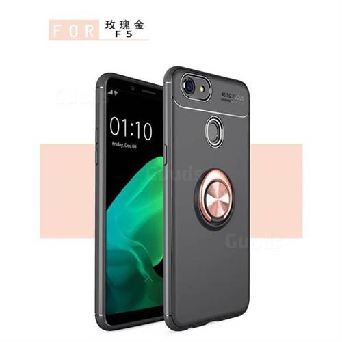 Auto Focus Invisible Ring Holder Soft Phone Case for Oppo F5 - Black Gold