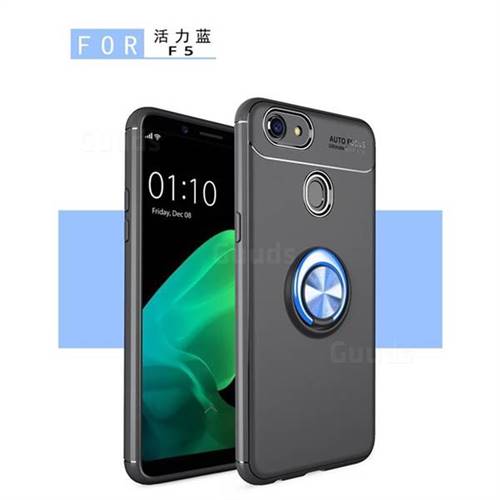 Auto Focus Invisible Ring Holder Soft Phone Case for Oppo F5 - Black Blue