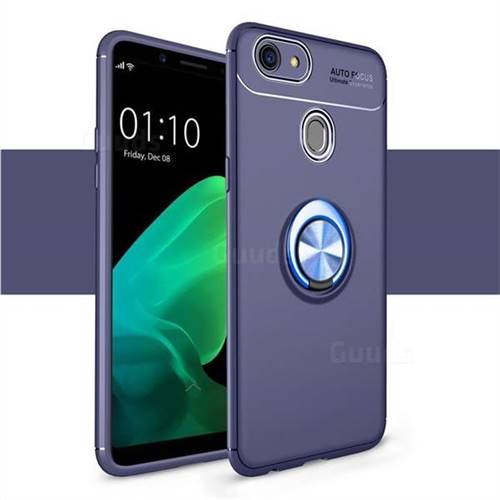 Auto Focus Invisible Ring Holder Soft Phone Case for Oppo F5 - Blue