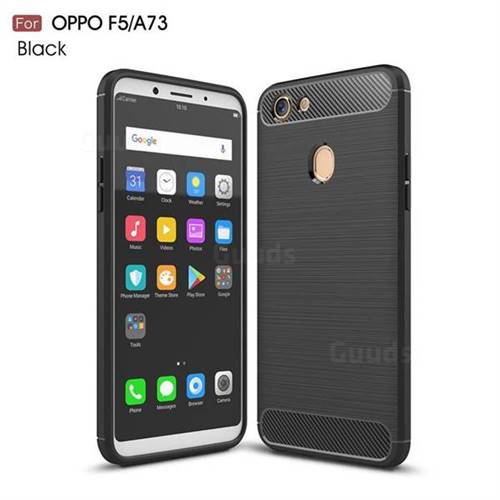 Luxury Carbon Fiber Brushed Wire Drawing Silicone TPU Back Cover for Oppo F5 - Black