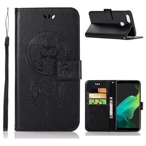 Intricate Embossing Owl Campanula Leather Wallet Case for Oppo F5 - Black