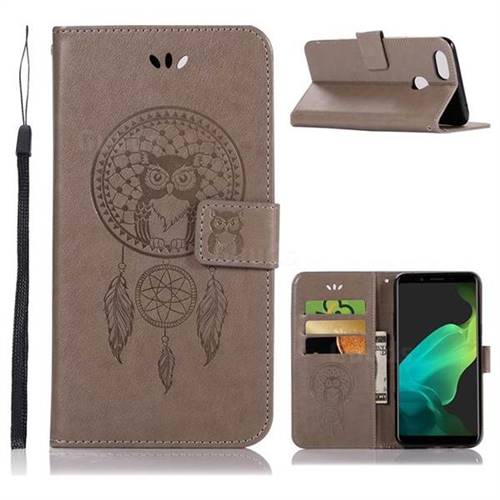Intricate Embossing Owl Campanula Leather Wallet Case for Oppo F5 - Grey
