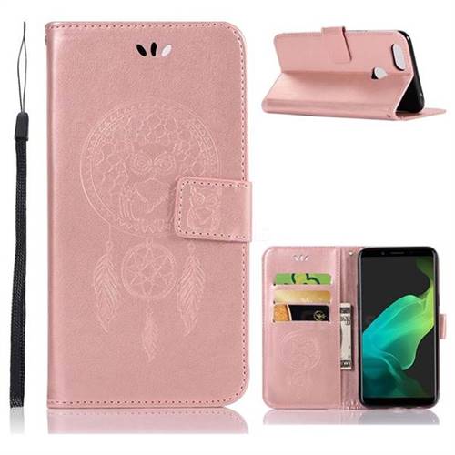 Intricate Embossing Owl Campanula Leather Wallet Case for Oppo F5 - Rose Gold