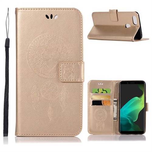 Intricate Embossing Owl Campanula Leather Wallet Case for Oppo F5 - Champagne