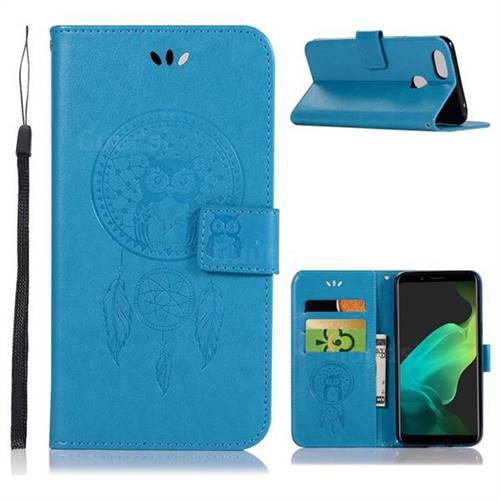 Intricate Embossing Owl Campanula Leather Wallet Case for Oppo F5 - Blue