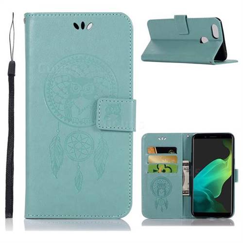 Intricate Embossing Owl Campanula Leather Wallet Case for Oppo F5 - Green