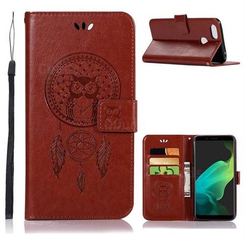 Intricate Embossing Owl Campanula Leather Wallet Case for Oppo F5 - Brown