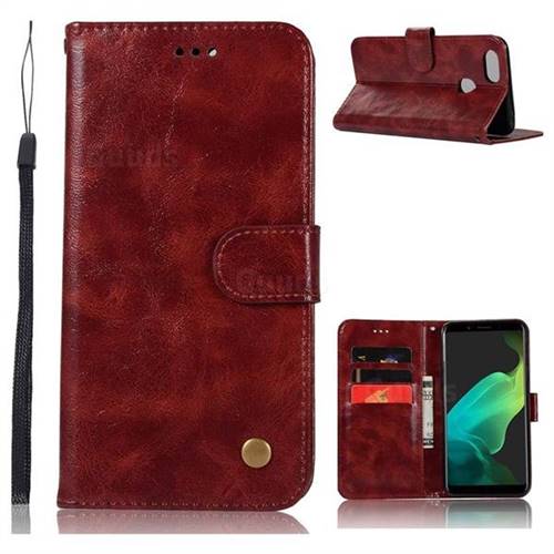Luxury Retro Leather Wallet Case for Oppo F5 - Wine Red