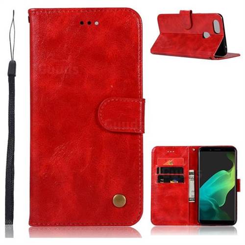 Luxury Retro Leather Wallet Case for Oppo F5 - Red